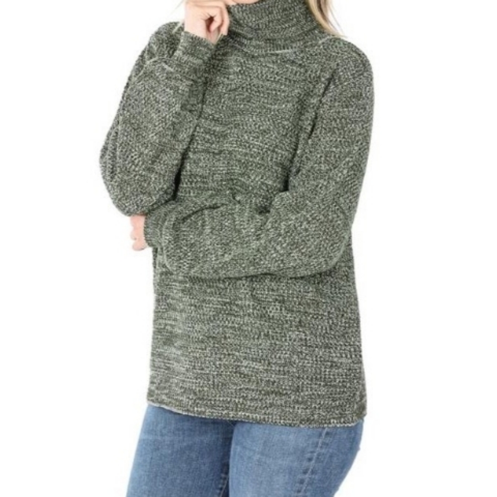 [NEW] Olive Green Melange Turtleneck Sweater